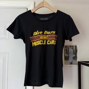 Electric West black cotton muscle‎ cars dive bars text crew neck tee t-shirt